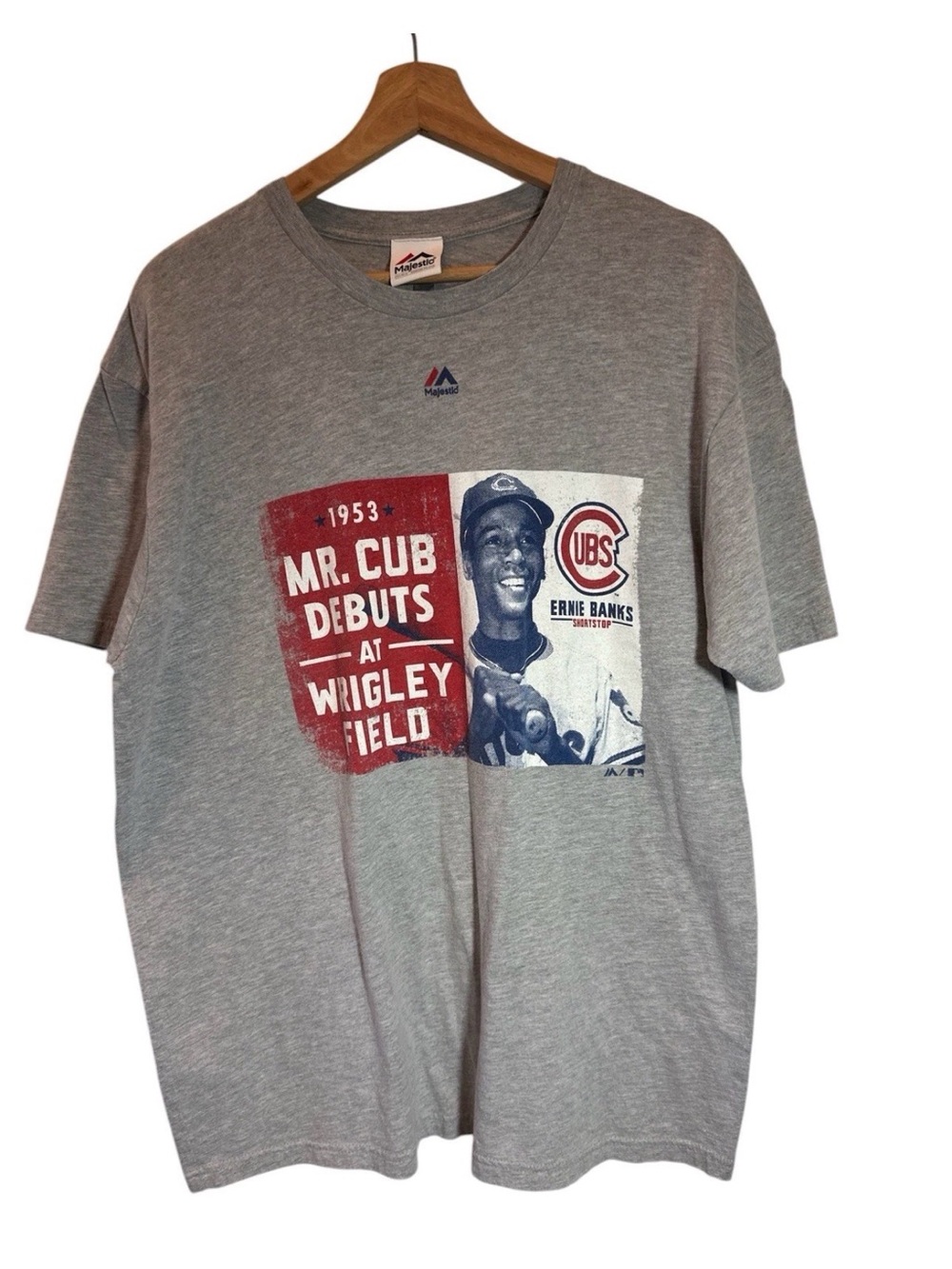 Earnie Banks Chicago Cubs Mr.Cub Debut Men's XL Gray Majestic T-Shirt